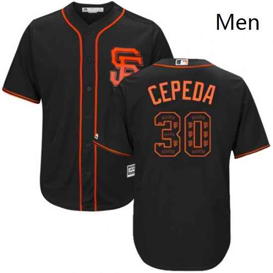 Mens Majestic San Francisco Giants 30 Orlando Cepeda Authentic Black Team Logo Fashion Cool Base MLB Jersey